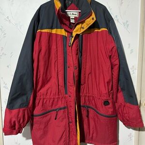 Vintage 90s L.L. Bean Colorblock Parka Winter Coat Red Yellow Black